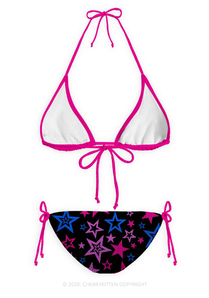 Bisexual Star Pride Y2K Print Bikini Set Cherrykitten