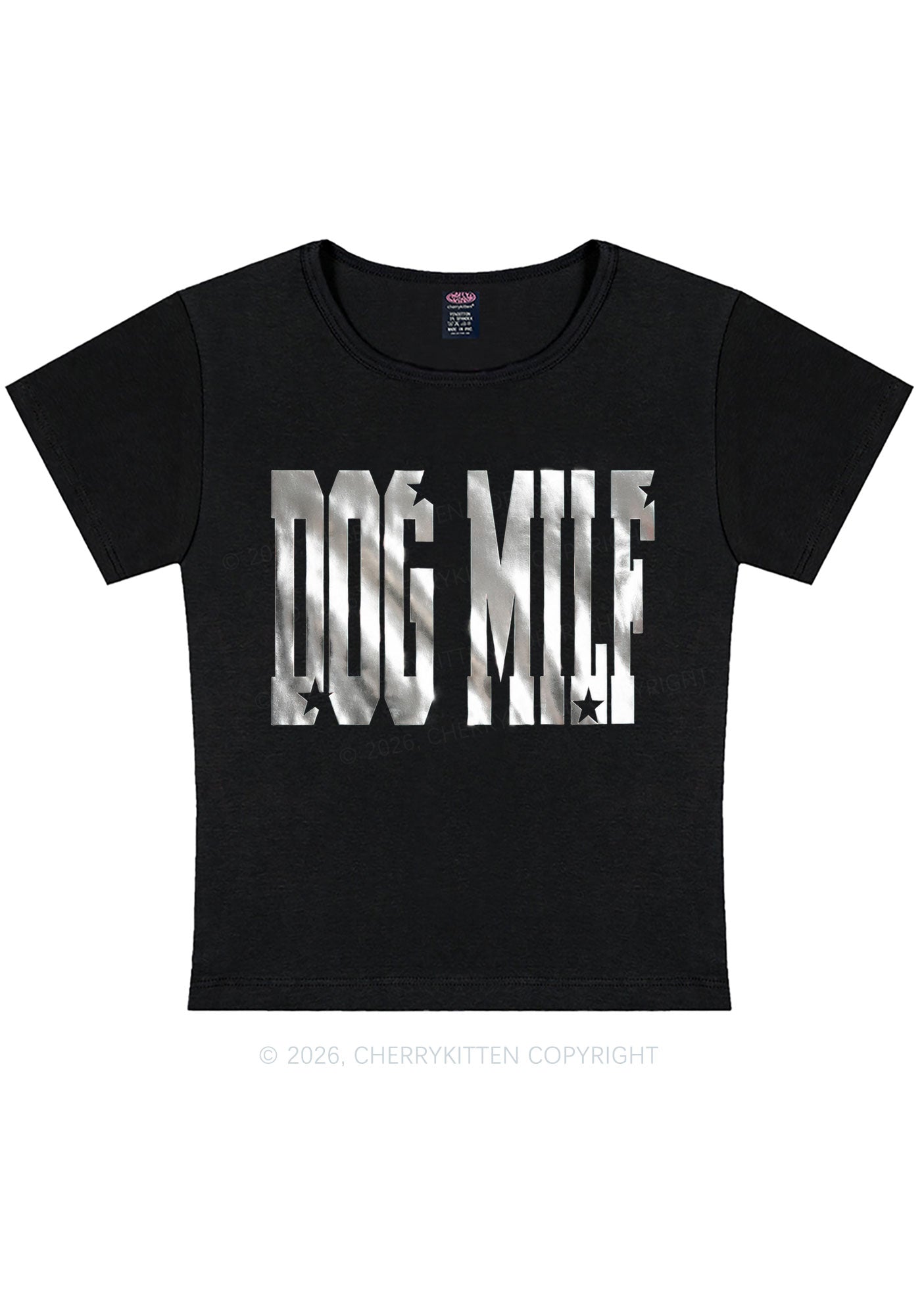 Dog Mxxf Silver Foil Printed Y2K Baby Tee Cherrykitten
