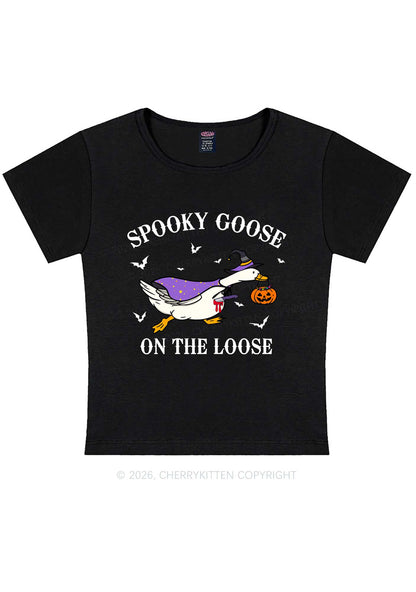 Halloween Spooky Goose On Loose Y2K Baby Tee Cherrykitten