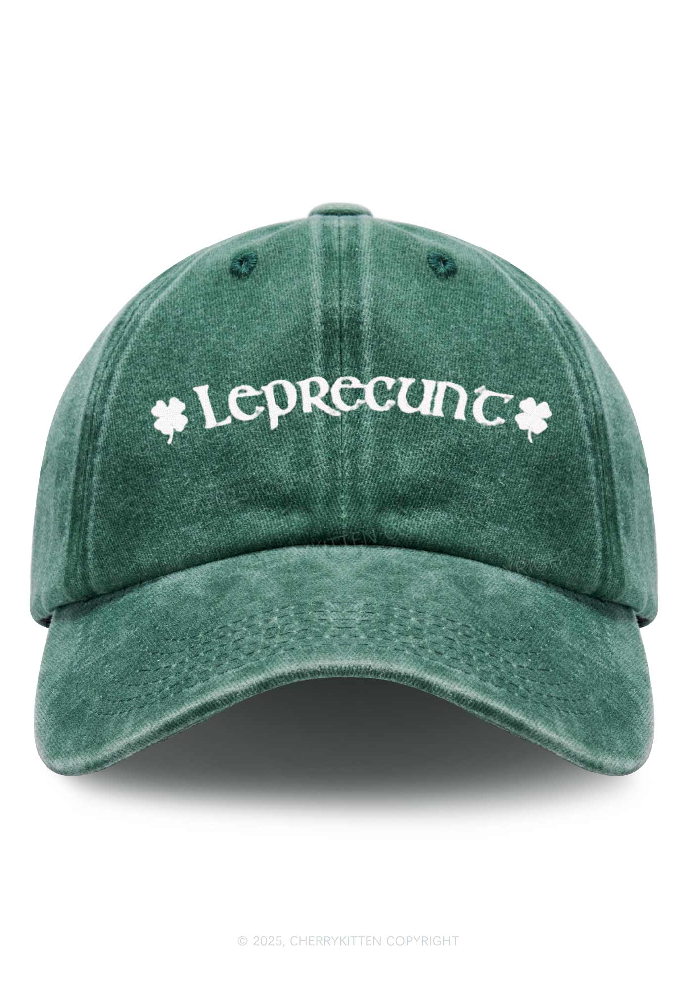 Embroidered Leprecunt St Patricks Y2K Washed Baseball Cap Cherrykitten
