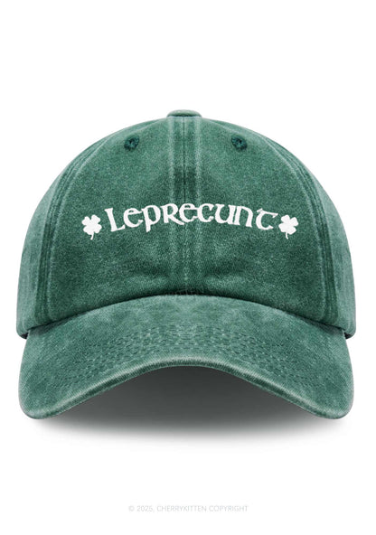 Embroidered Leprecunt St Patricks Y2K Washed Baseball Cap Cherrykitten