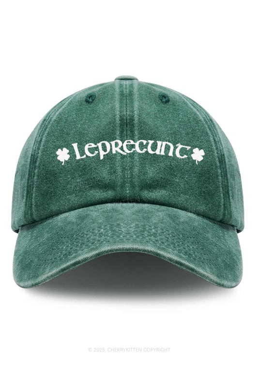 Embroidered Leprecunt St Patricks Y2K Washed Baseball Cap Cherrykitten