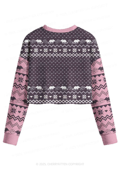 Pink Ratz Y2K Christmas Crop Knit Sweatshirt Cherrykitten
