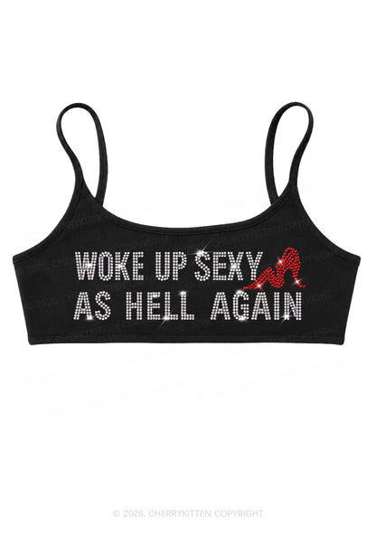 Rhinestone Woke Up Sexy Y2K Super Crop Cami Cherrykitten