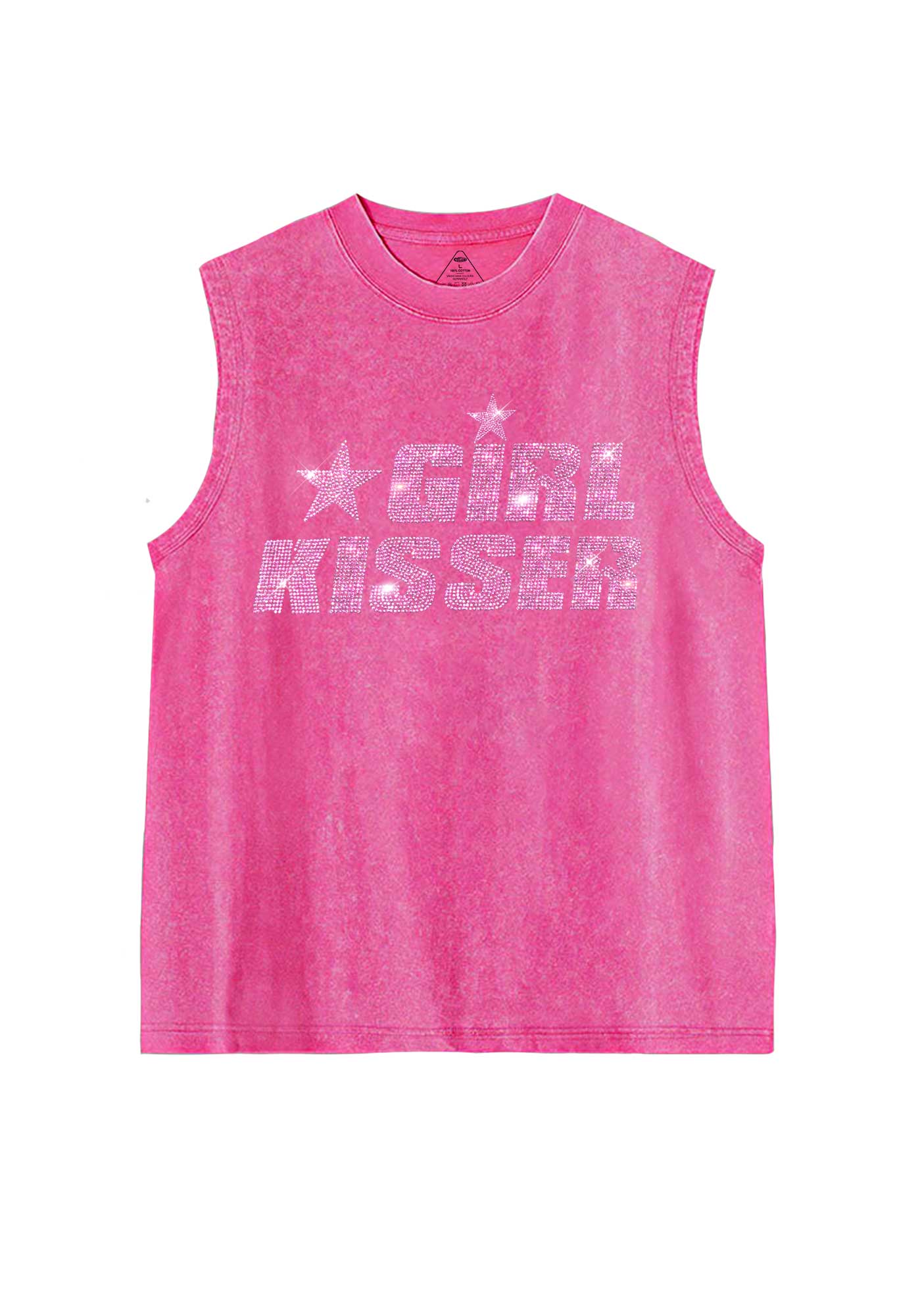 Rhinestone Girl Kisser Pride Y2K Washed Muscle Tank Cherrykitten