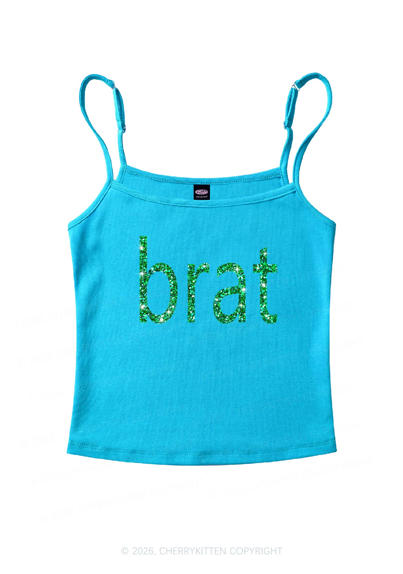 Glitter Green Brat Y2K Spaghetti Strap Cami Cherrykitten