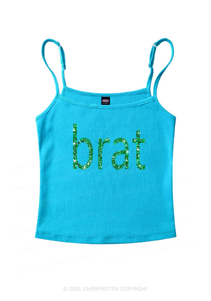 Glitter Green Brat Y2K Spaghetti Strap Cami Cherrykitten