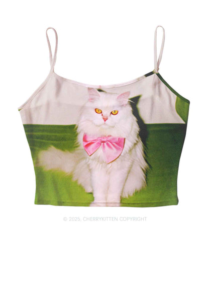 Pink Bow Cat Y2K Mesh Cami Tank Cherrykitten