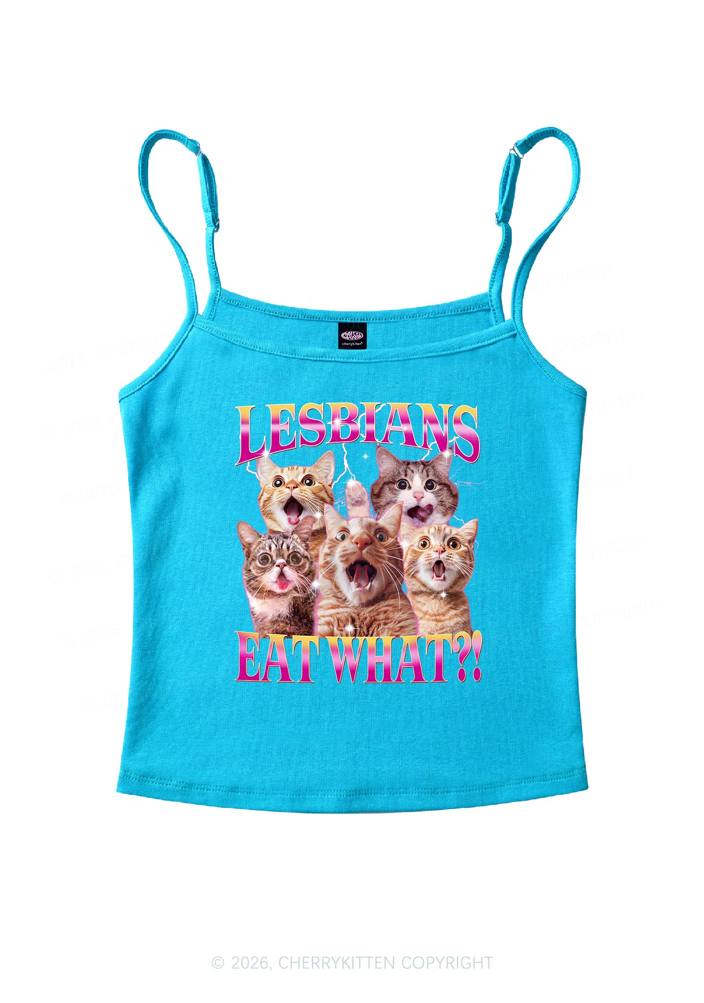 Funny Lesbian Cat Pride Y2K Spaghetti Strap Cami Cherrykitten