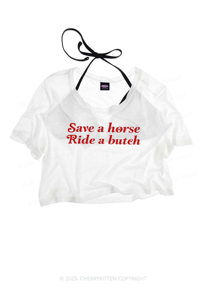 Save Horse Ride Butch Pride Y2K Sheer Crop Tee Cherrykitten