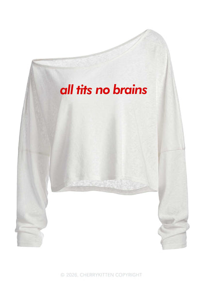 All Txts No Brains Y2K Off Shoulder Long Sleeve Crop Top Cherrykitten