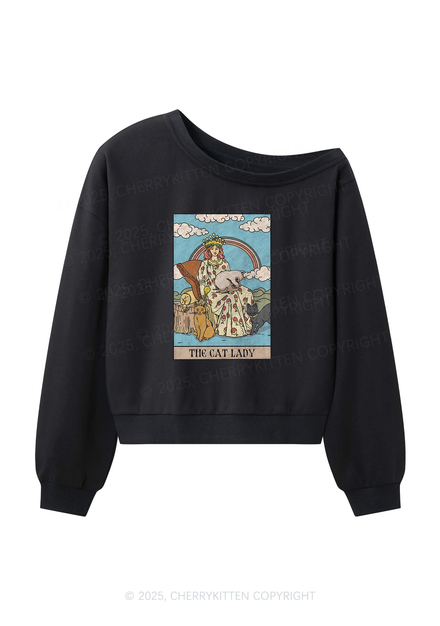 The Cat Lady Y2K Off Shoulder Sweatshirts Cherrykitten