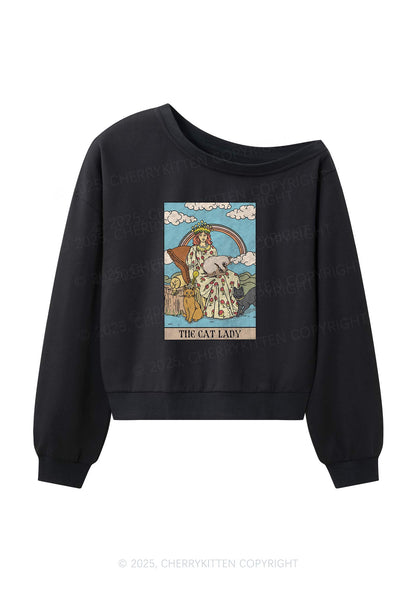 The Cat Lady Y2K Off Shoulder Sweatshirts Cherrykitten
