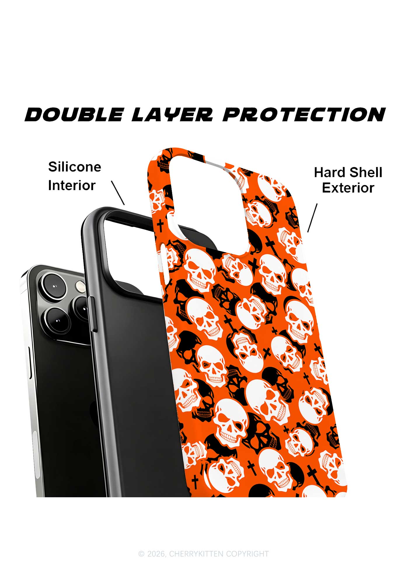 Halloween Orange Skull Cross Y2K Phone Case Cherrykitten