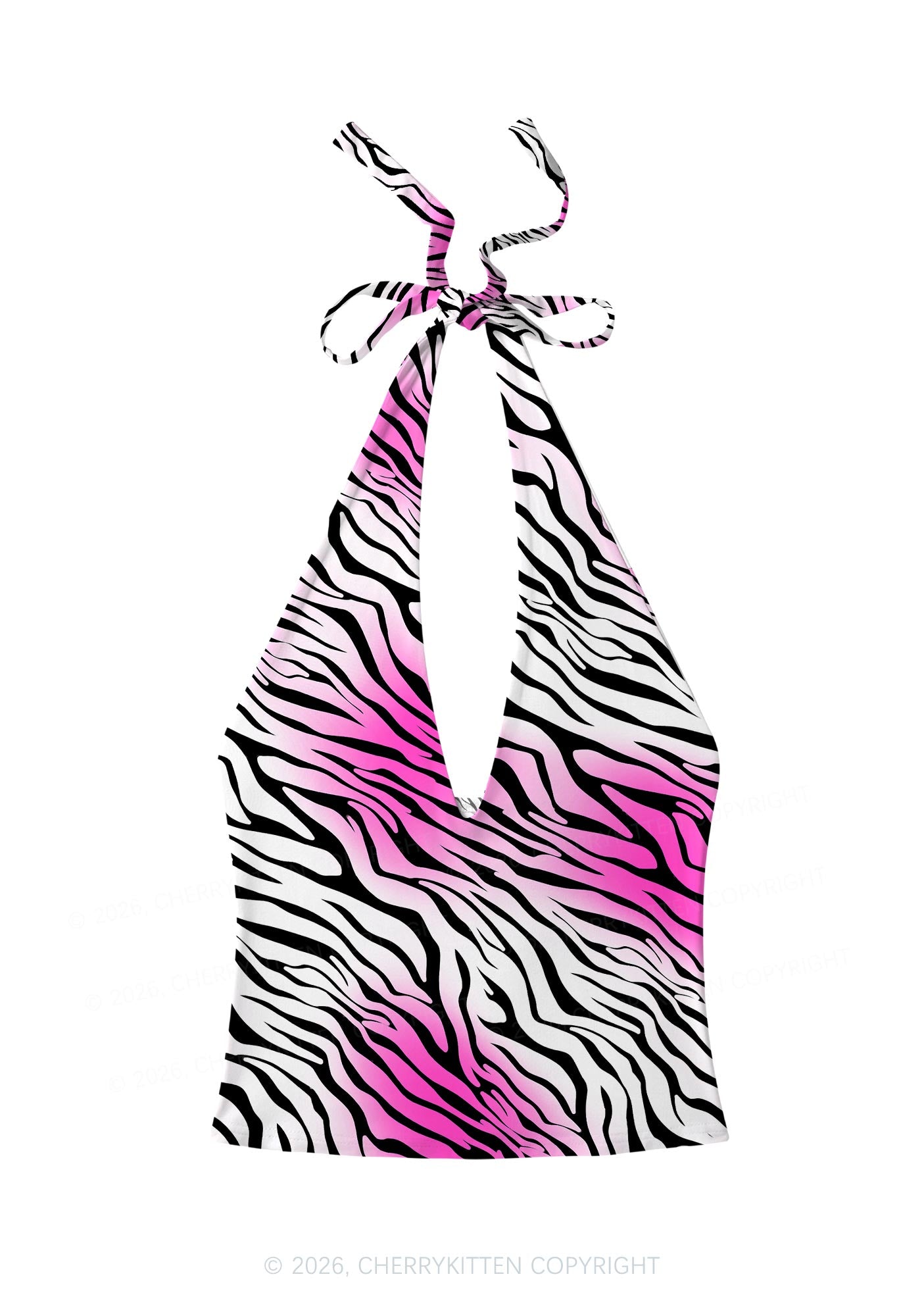 Gradient Pink Zebra Stripe Y2K Print Halter Deep V Neck Cami Cherrykitten