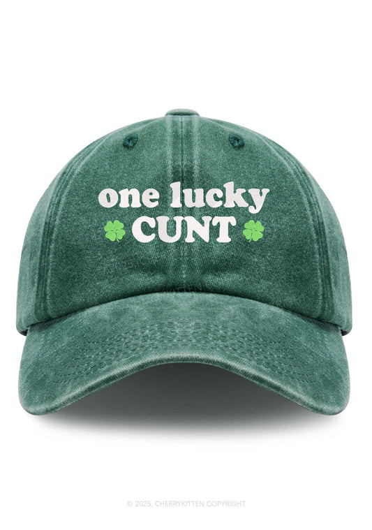 Embroidered One Lucky Cxxt St Patricks Y2K Washed Baseball Cap Cherrykitten