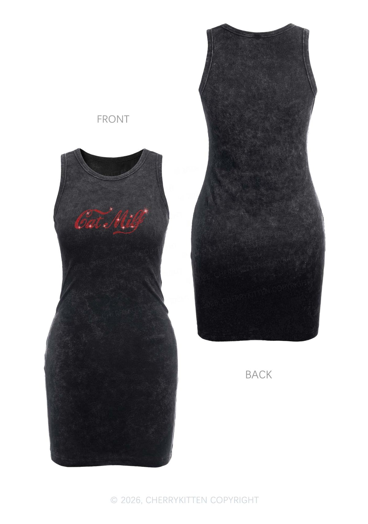Rhinestone Cat Mxxf Y2K Washed Tank Dress Cherrykitten