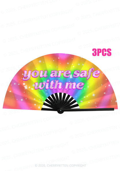 You Are Safe With Me Pride Y2K Rave Hand Fan Cherrykitten