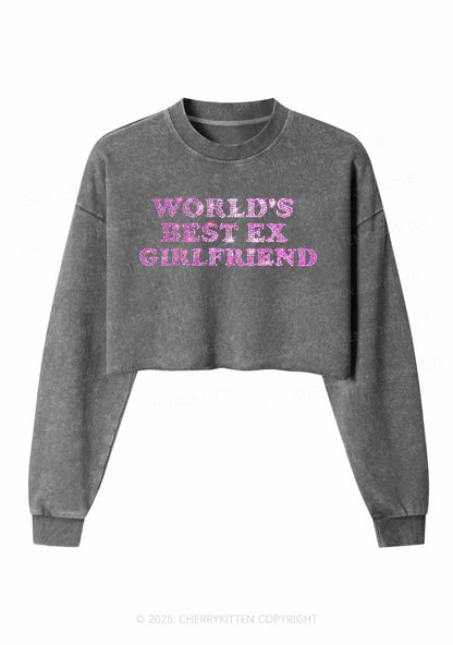 Rhinestone Best Ex Girlfriend Y2K Crop Washed Sweatshirts Cherrykitten