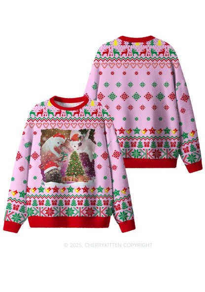Cats Gift Y2K Christmas Knit Sweatshirt Cherrykitten