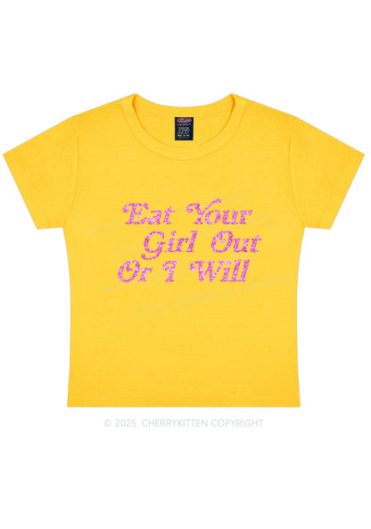 Glitter Eat Your Girl Out Y2K Baby Tee Cherrykitten