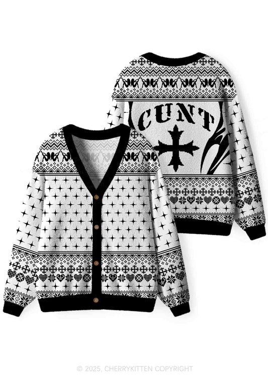 White Cxxt Flame Y2K Christmas Cardigan Knit Sweatshirt Cherrykitten