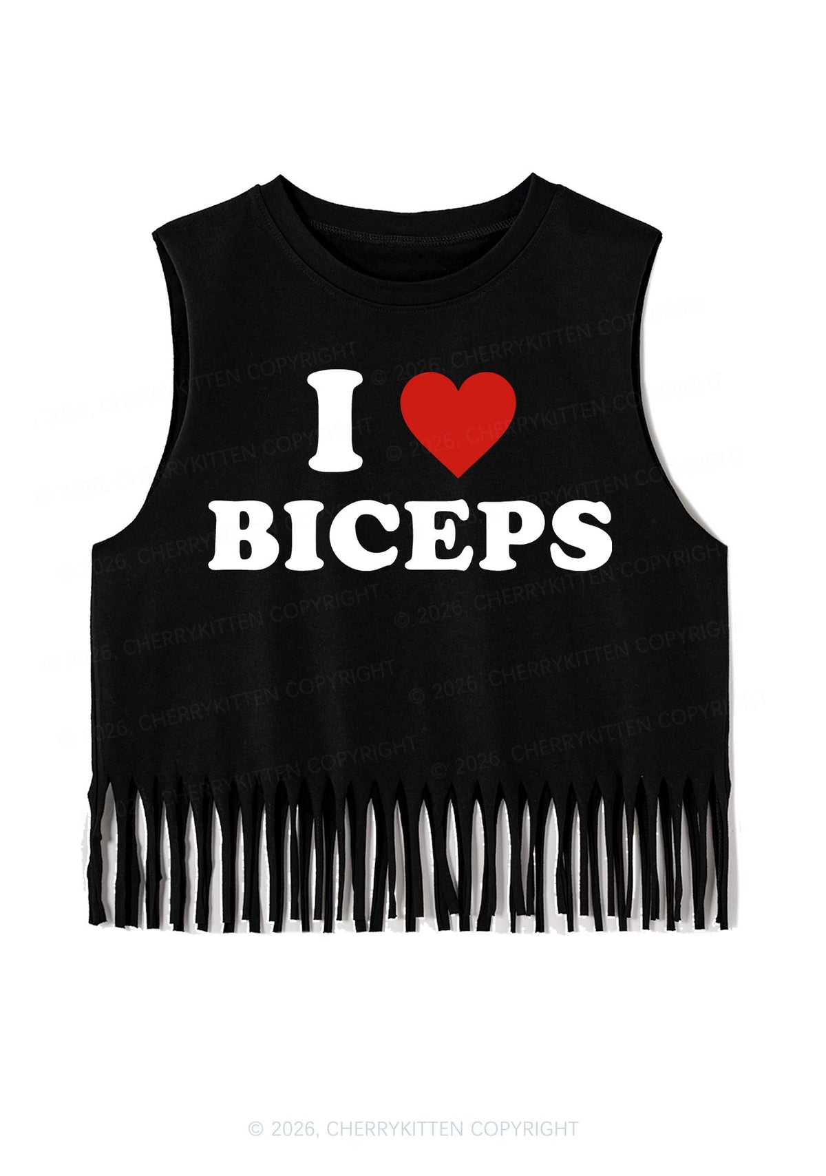 I Love Biceps Y2K Fringe Tank Top Cherrykitten
