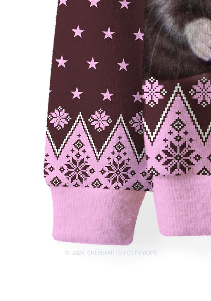 Brown Smoking Rats Y2K Christmas Knit Sweatshirt Cherrykitten