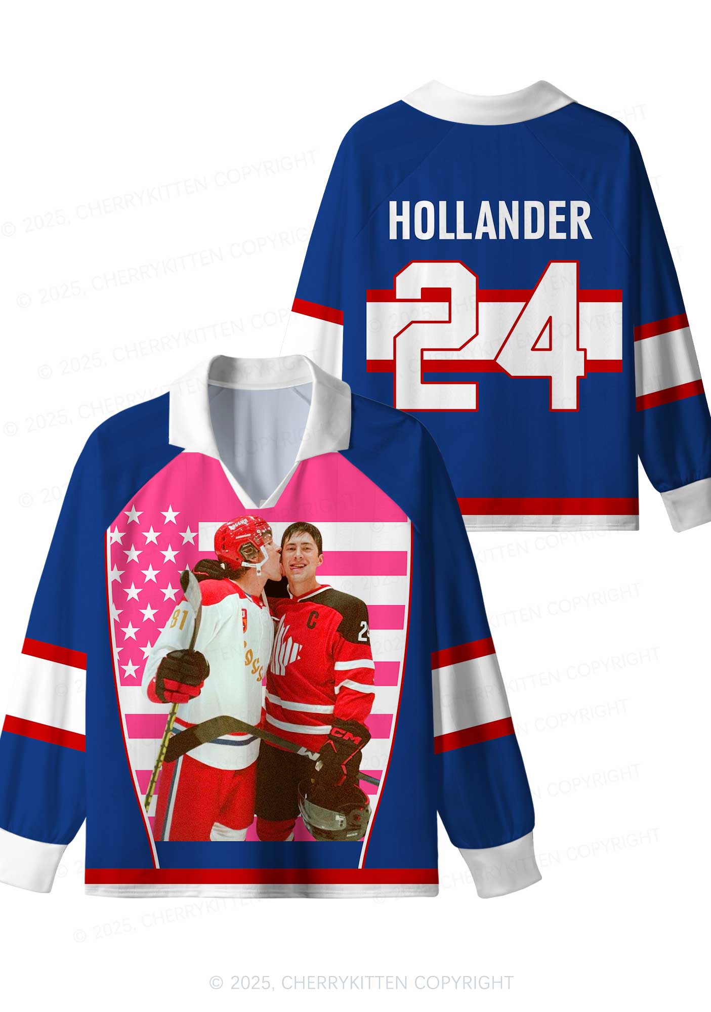 Retro Blue Kissing HR Y2K Long Sleeve Sport Jersey Shirts Cherrykitten