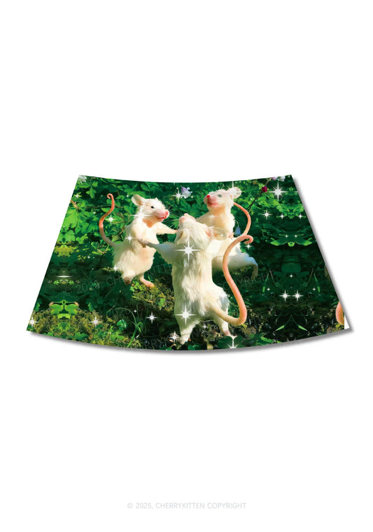 Dancing Rat Y2K Print Mini Skirt Cherrykitten Art by OhStuffinell Taxidermy