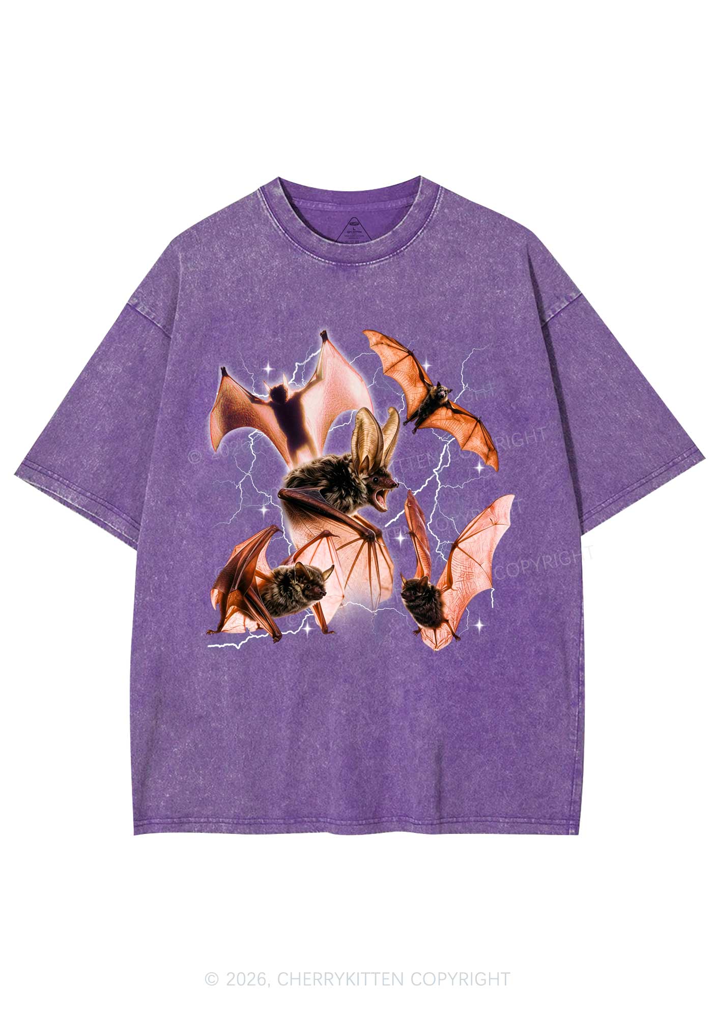 Halloween Bat In Lightning Y2K Shirts Washed Tee Cherrykitten