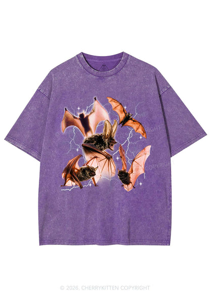 Halloween Bat In Lightning Y2K Shirts Washed Tee Cherrykitten
