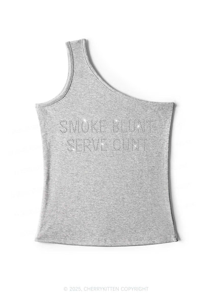 Rhinestone Smoke Blunt Y2K One Shoulder Tank Top Cherrykitten