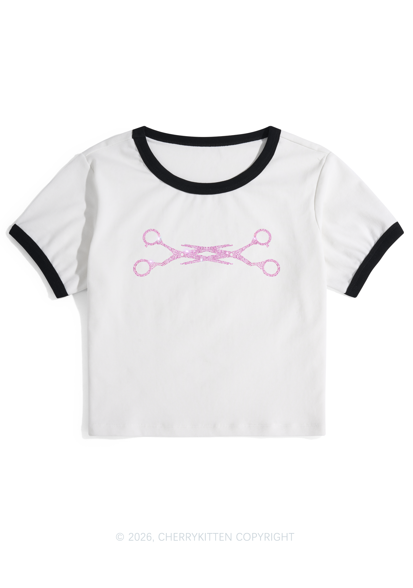 Rhinestone Pink Scissor Pride Y2K Ringer Tee Cherrykitten