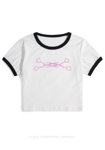 Rhinestone Pink Scissor Pride Y2K Ringer Tee Cherrykitten