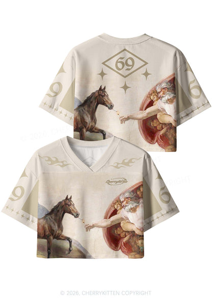 God Smoking Horse Y2K Crop Sport Jersey Shirts Cherrykitten