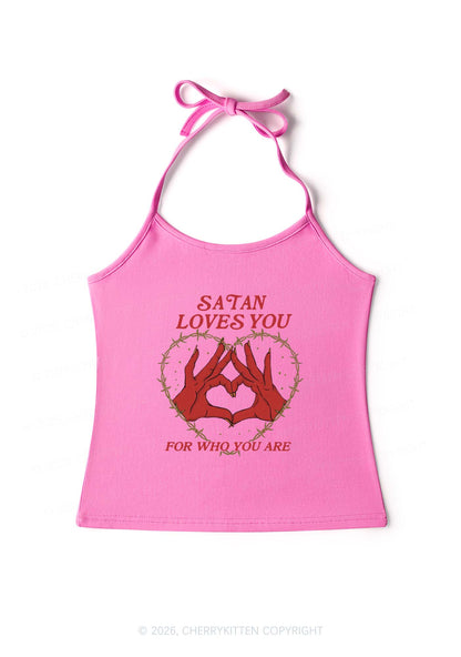 Satan Loves You Heart Halloween Y2K Halter Neck Cami Cherrykitten