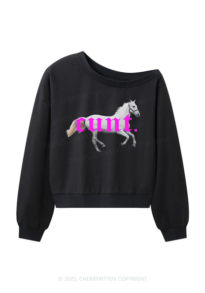 Pink Horse Y2K Off Shoulder Sweatshirts Cherrykitten