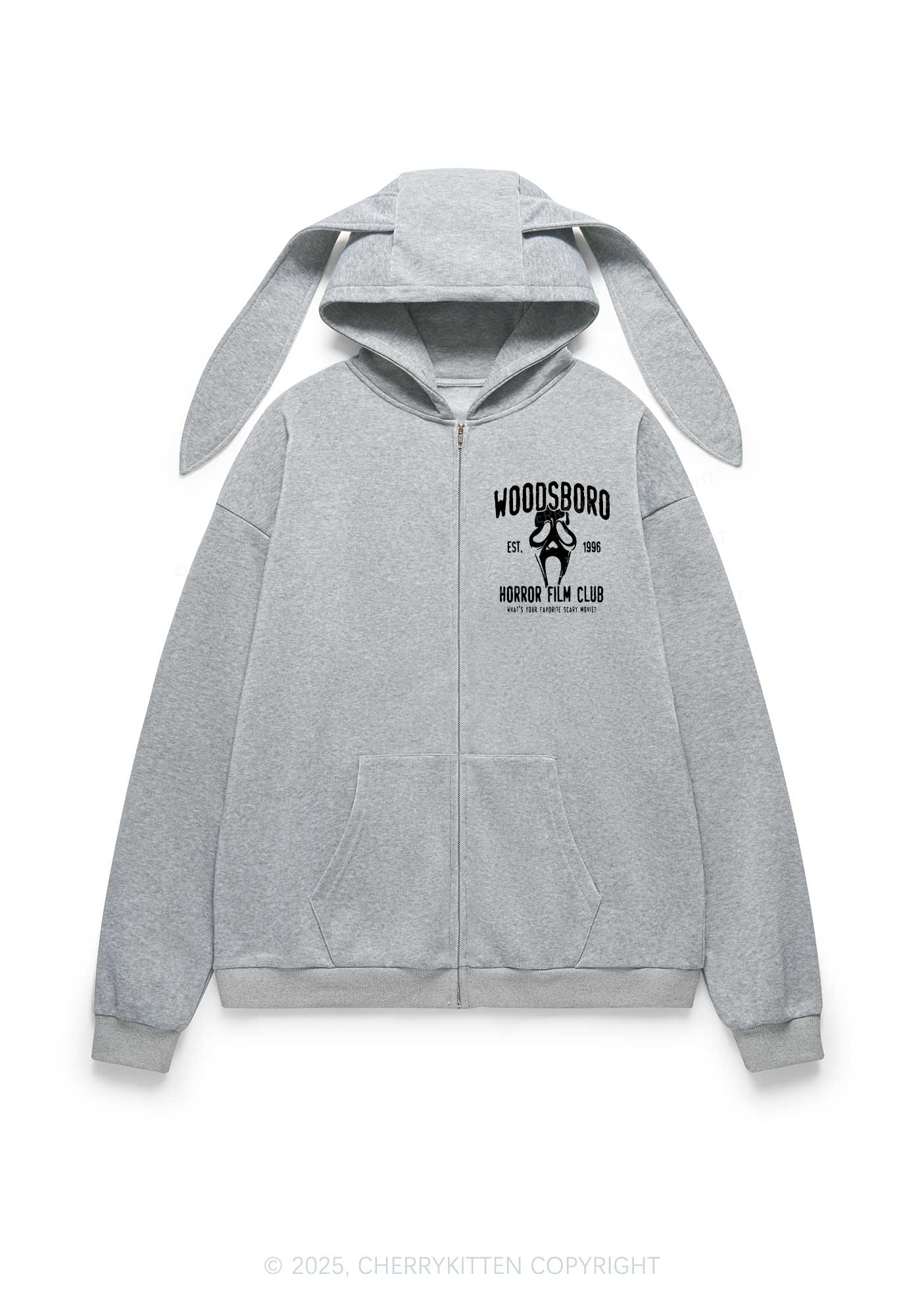 Halloween Horror Film Club Y2K Bunny Ear Zip Hoodie Cherrykitten