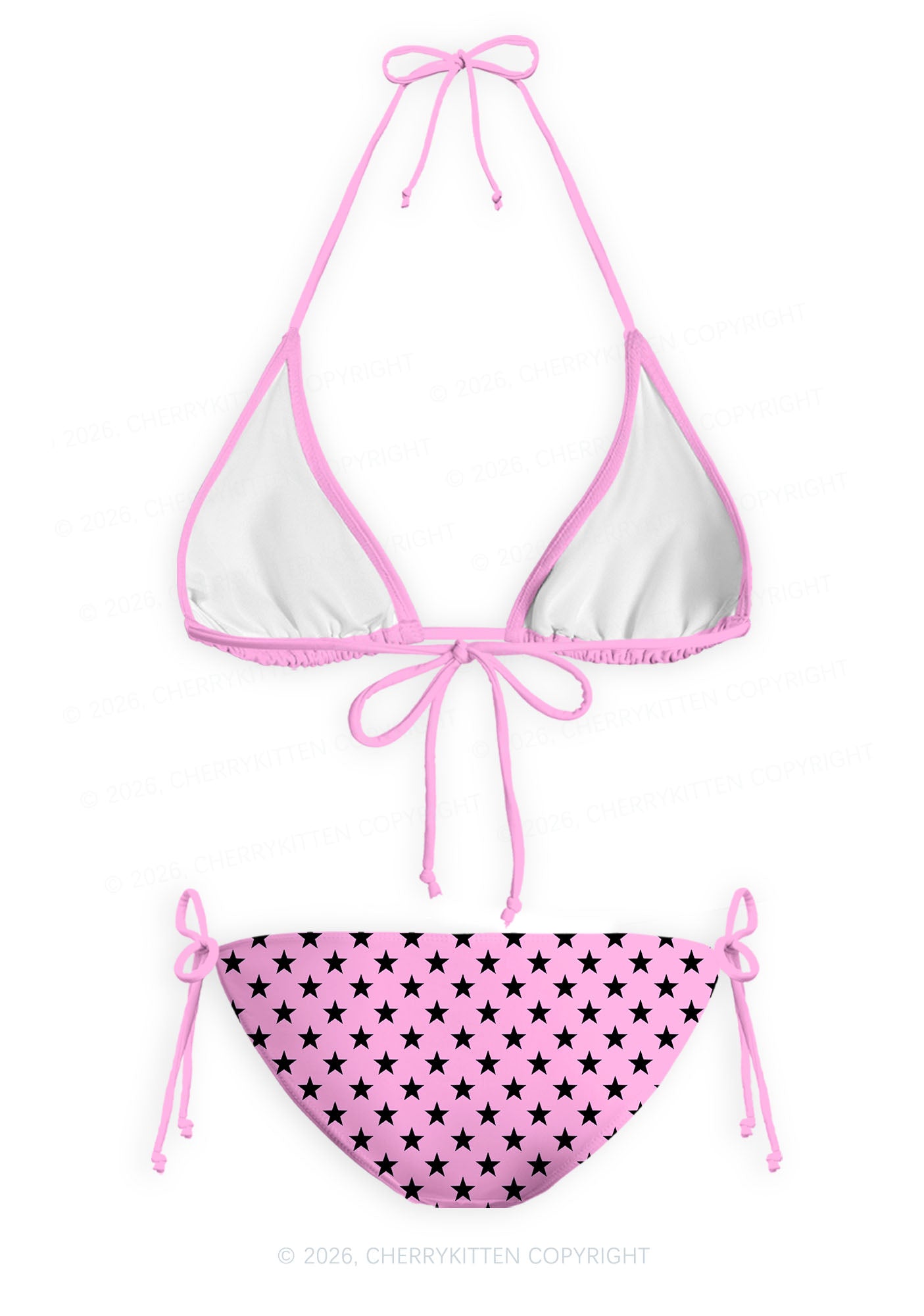 Black Star On Pink Y2K Print Bikini Set Cherrykitten