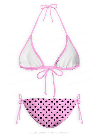 Black Star On Pink Y2K Print Bikini Set Cherrykitten