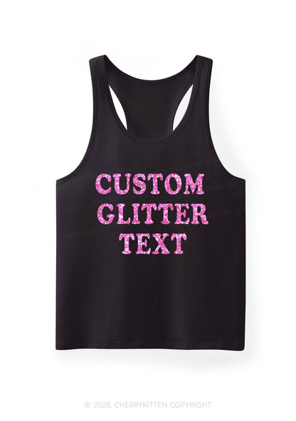 Custom Text Glitter Y2K Men Racerback Tank Top Cherrykitten