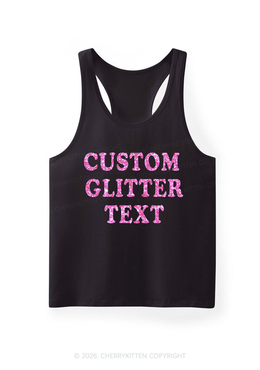 Custom Text Glitter Y2K Men Racerback Tank Top Cherrykitten