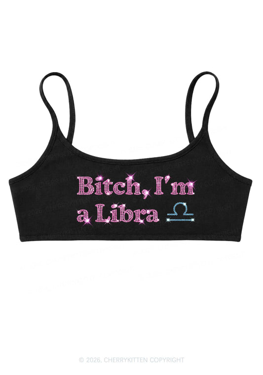 Rhinestone Bxxch Im A Libra Y2K Super Crop Cami Cherrykitten