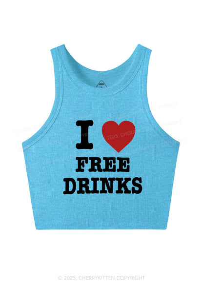 I Love Free Drinks Y2K Crop Tank Top Cherrykitten