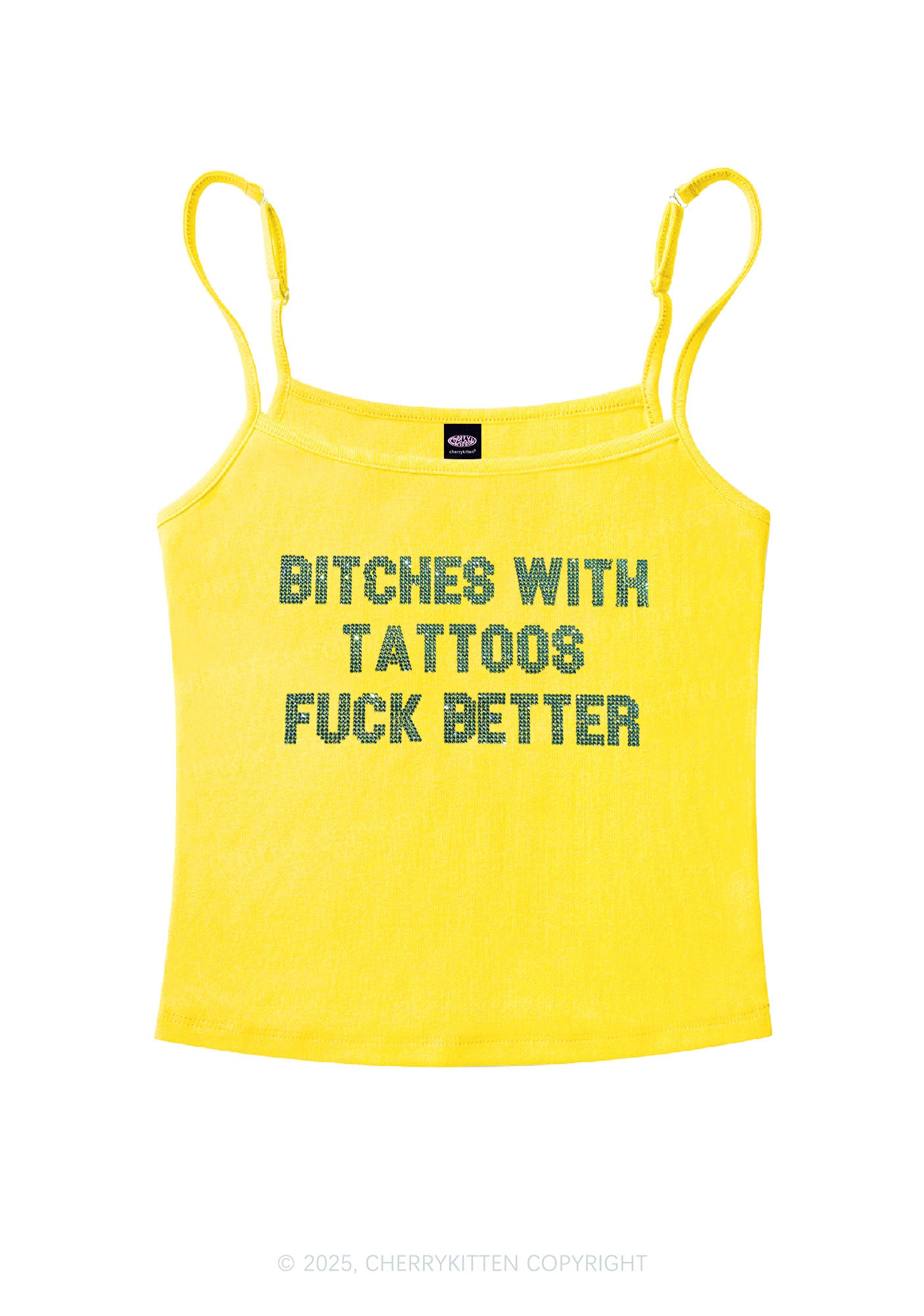 Rhinestone Bxxches With Tattoos Fxxk Better Y2K Spaghetti Strap Cami Cherrykitten