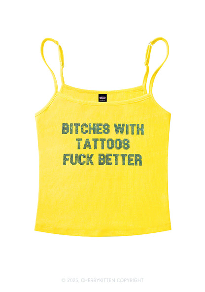 Rhinestone Bxxches With Tattoos Fxxk Better Y2K Spaghetti Strap Cami Cherrykitten