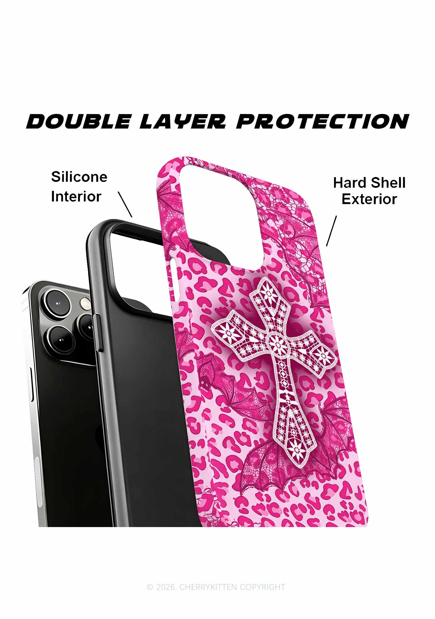 Halloween Pink Leopard Bat Cross Y2K Phone Case Cherrykitten