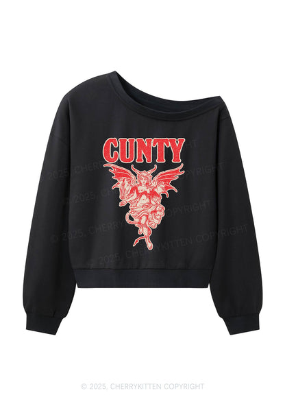 Cunty Satan Y2K Off Shoulder Sweatshirts Cherrykitten