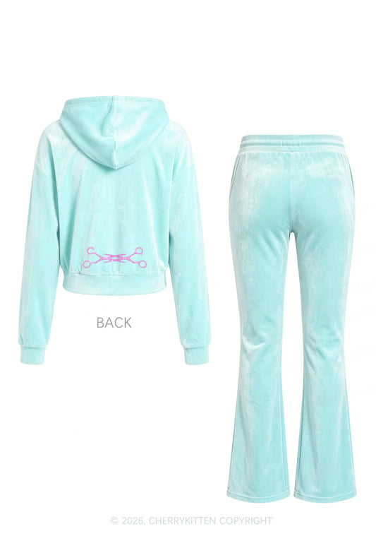 Rhinestone Pink Scissor Pride Y2K Velvet Tracksuit Set Cherrykitten